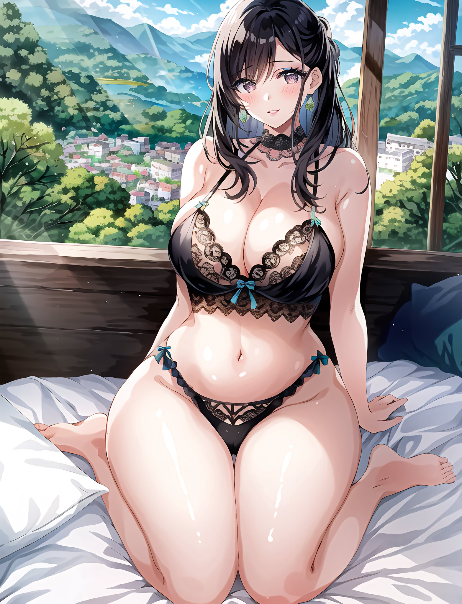 1girls, ai generated, big breasts, black hair, black lingerie, breasts, curvy female, female, female only, high resolution, highres, long hair, nai diffusion, original, solo, stable diffusion, tagme, thick thighs, voluptuous female