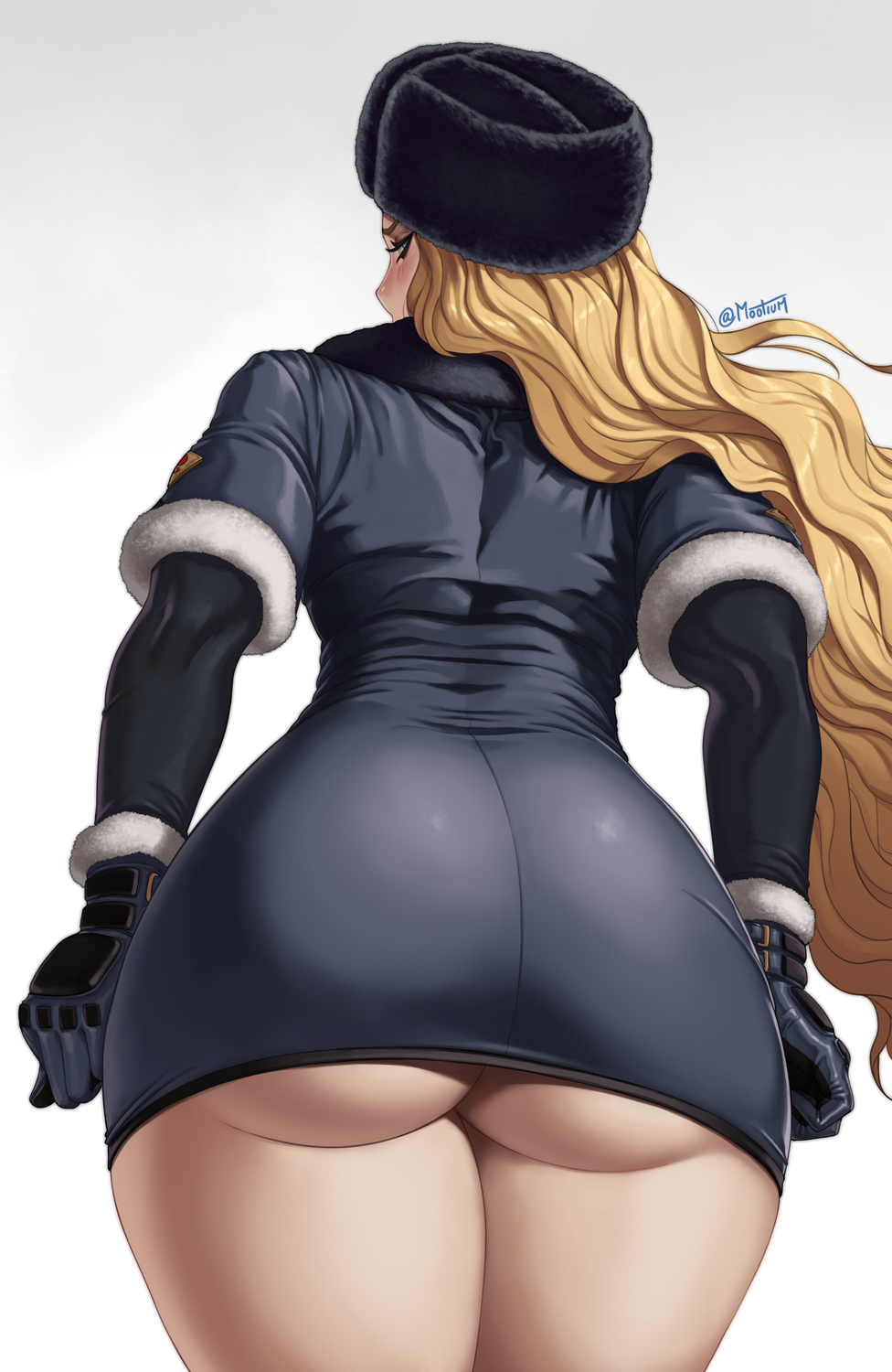 ass blonde_hair blue_eyes capcom female from_behind kolin large_ass long_hair mootium pawg street_fighter street_fighter_v ushanka