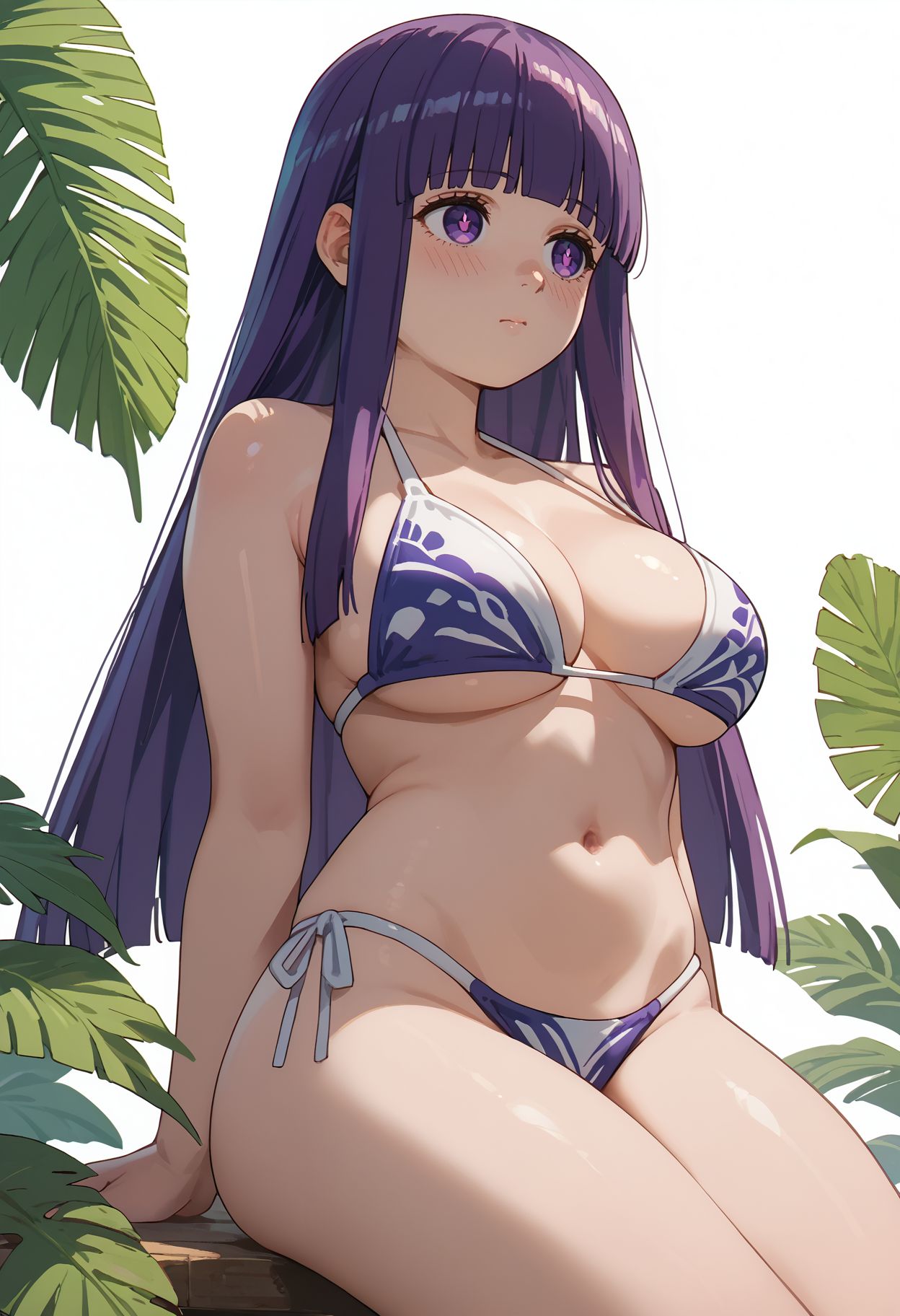 ai_generated bikini fern_(sousou_no_frieren) goofy_ai purple_eyes purple_hair sousou_no_frieren