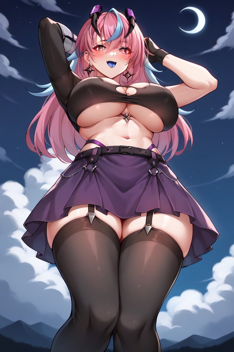 1girls ai_generated big_breasts blush breasts emikukis latam_virtual_youtuber long_hair looking_at_viewer moo moon multicolored_hair night outdoors panties pink_hair sky_blue_hair socks solo_female tagme thighs tupadrev4 upskirt virtual_youtuber vtuber