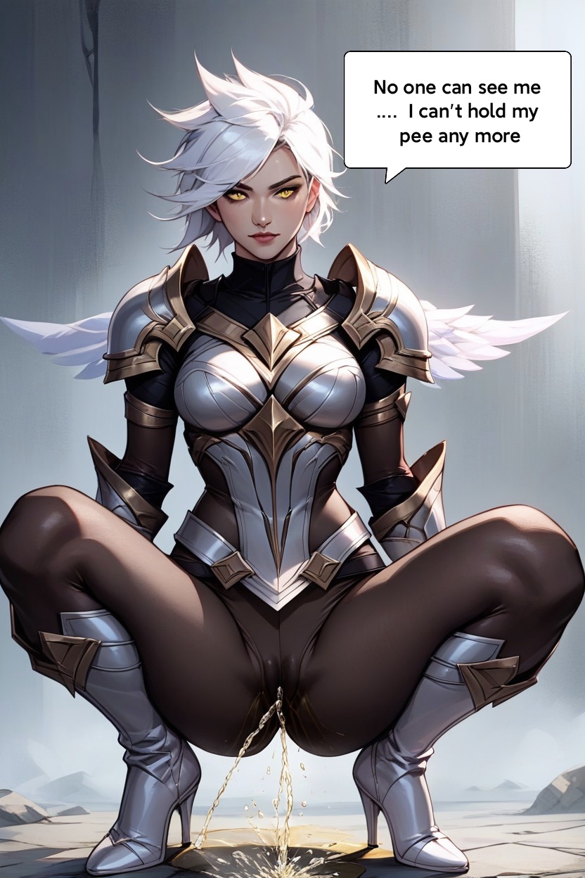 1girls ai_generated angel angel_wings armor ass ass_focus bodysuit camel cameltoe child_bearing_hips female female_focus female_only golden_eyes incontinence kainl kayle league_of_legends peeing peeing_self piss piss_puddle piss_soaked pissing pissing_on_floor pussy pussy_visible_through_clothes riot_games solo solo_female solo_focus squat squatting squirting thick thick_ass thick_legs thick_thighs toe watersports wet_clothes white_hair wings