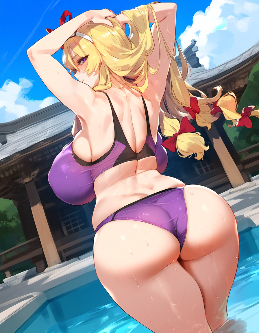 1girls ai_generated ass big_breasts blonde_hair breasts female female_focus female_only hips huge_ass huge_breasts large_breasts long_hair looking_at_viewer mature_female milf thick_thighs thighs touhou yukari_yakumo