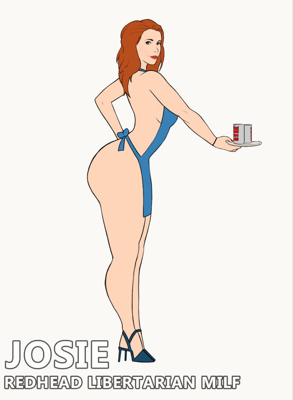 beer big_ass calendargate curvy female female_only heels high_heels housewife josie_glabach lipstick milf naked_apron parody politics real_person red_hair red_lipstick serving_drink serving_tray the_redheaded_libertarian