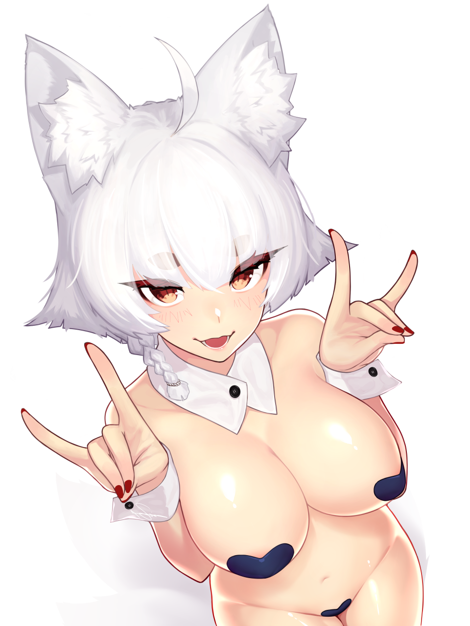 1girls ahoge almost_naked almost_nude animal_ear_fluff animal_ears antenna_hair areola_bulge bare_arms bare_belly bare_breasts bare_chest bare_hands bare_hips bare_midriff bare_navel bare_shoulders bare_skin bare_thighs bare_tits bare_torso belly belly_button birthing_hips black_pasties blush blush_face blush_lines blushed_face blushing_at_viewer blushing_face blushing_female breasts bust_cup busty busty_female busty_girl cat_ears child_bearing_hips cleavage collarbone curvy curvy_body curvy_female curvy_figure curvy_hips dev_(dev0614) dot_nose elbows embarrassed embarrassed_exposed_female embarrassed_expression embarrassed_female embarrassed_nude_female exposed exposed_arms exposed_belly exposed_breasts exposed_midriff exposed_shoulders exposed_thighs exposed_tits exposed_torso eyebrows_visible_through_hair female female_focus female_naked female_only fertile_hips fingernails fingers groin heart_pasties high_resolution highres hourglass_figure large_breasts lean_body lean_figure legs legs_together light-skined_female light-skinned light-skinned_female light_skin light_skin_female light_skinned light_skinned_female lips looking_at_viewer looking_up looking_up_at_viewer medium_hair mostly_nude nail_polish nails naked naked_female naked_woman narrow_waist navel nearly_nude nipple_bulge nipple_pasties nude nude_female nudity open_mouth open_mouth_smile orange_eyes orange_eyes_female original original_art original_artwork original_character parted_lips practically_nude pussy red_fingernails red_nail_polish red_nails shiny_breasts shiny_hair shiny_legs shiny_shoulders shiny_skin shiny_thighs short_hair shoulders simple_background slender_body slender_waist slim_girl slim_waist smile smiley_face smiling smiling_at_viewer smug smug_expression smug_eyes smug_face smug_grin smug_smile solo standing thick_thighs thighs thin_waist tongue upper_body v-line white_background white_eyebrows white_hair white_hair_female wide_hips