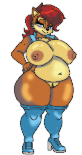 bbw blue_boots blue_clothing blue_eyes blue_vest blush boots breast brown_fur chubby exposed_breasts exposed_nipples exposed_pussy half-closed_eyes heel_boots heeled_boots knee_boots large_breasts nipples open_vest png png_file puffy_nipples pussy red_hair sally_acorn sonic_(series) sonic_the_hedgehog_(series) vest