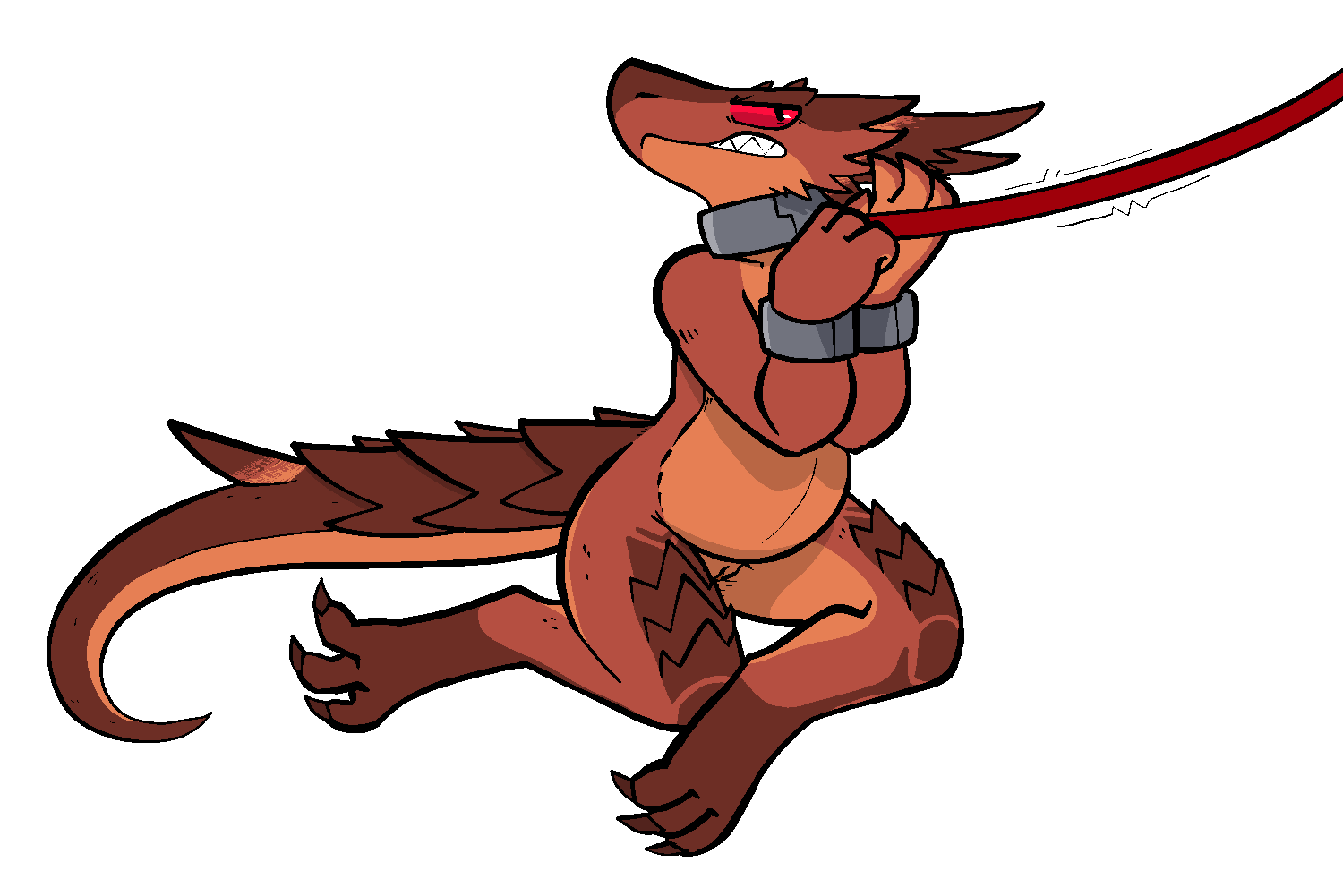 alpha_channel angry anthro bondage bondage bound collar cuff_(restraint) cuffed_wrists female genitals kobold leash leash_pull pregnant pregnant_anthro pregnant_female pussy red_sclera restraints sitting slave solo tail trout_(artist) veks