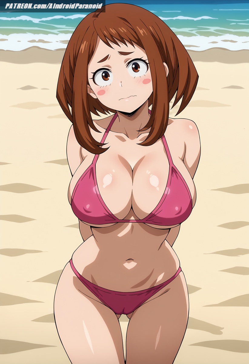 ai_generated aindroidparanoid ass beach big_ass big_breasts bikini boku_no_hero_academia breasts brown_eyes brown_hair busty cameltoe curvy fat_ass female female_only hips huge_ass huge_breasts large_ass large_breasts large_butt my_hero_academia narrow_waist nipples ochako_uraraka outdoors short_hair stable_diffusion swimsuit uraraka_ochako voluptuous waist