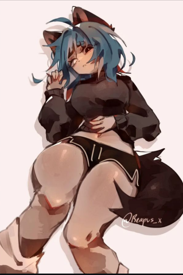 anthro black_topwear booty_shorts character_request furry furry_female furry_only reapus_x thick_thighs topwear