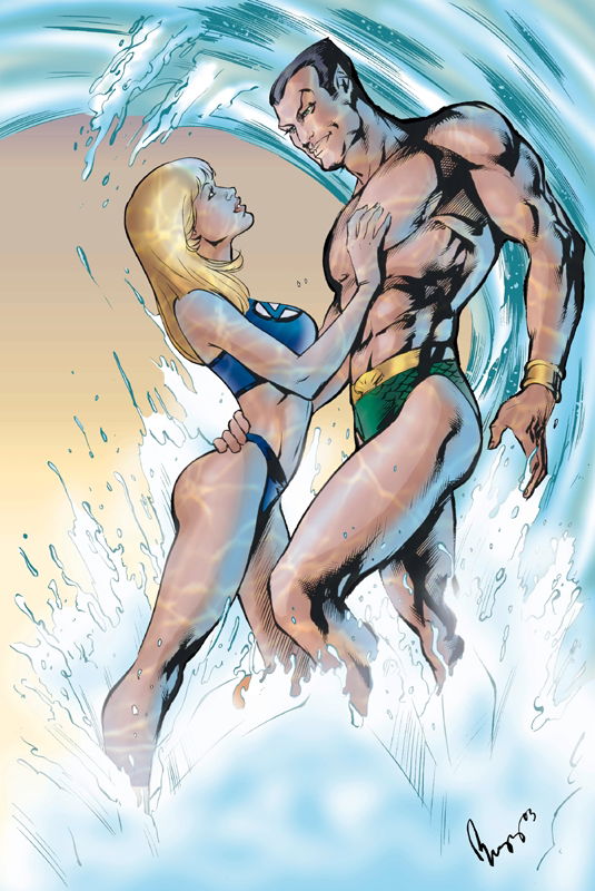 2003 aldrin_aw arched_back ass ass_grab bikini black_hair blonde_female blonde_hair blonde_hair_female butt_grab buzz cheating cheating_female cheating_wife fantastic_four female hand_on_ass hand_on_butt hand_on_chest height_difference invisible_woman looking_at_another looking_at_partner looking_up male male/female marvel marvel_comics muscles muscular muscular_male namor namor_the_sub-mariner pointy_ears speedo standing sue sue_richards sue_storm superhero superheroine swimsuit swimwear taller_male water wave waves