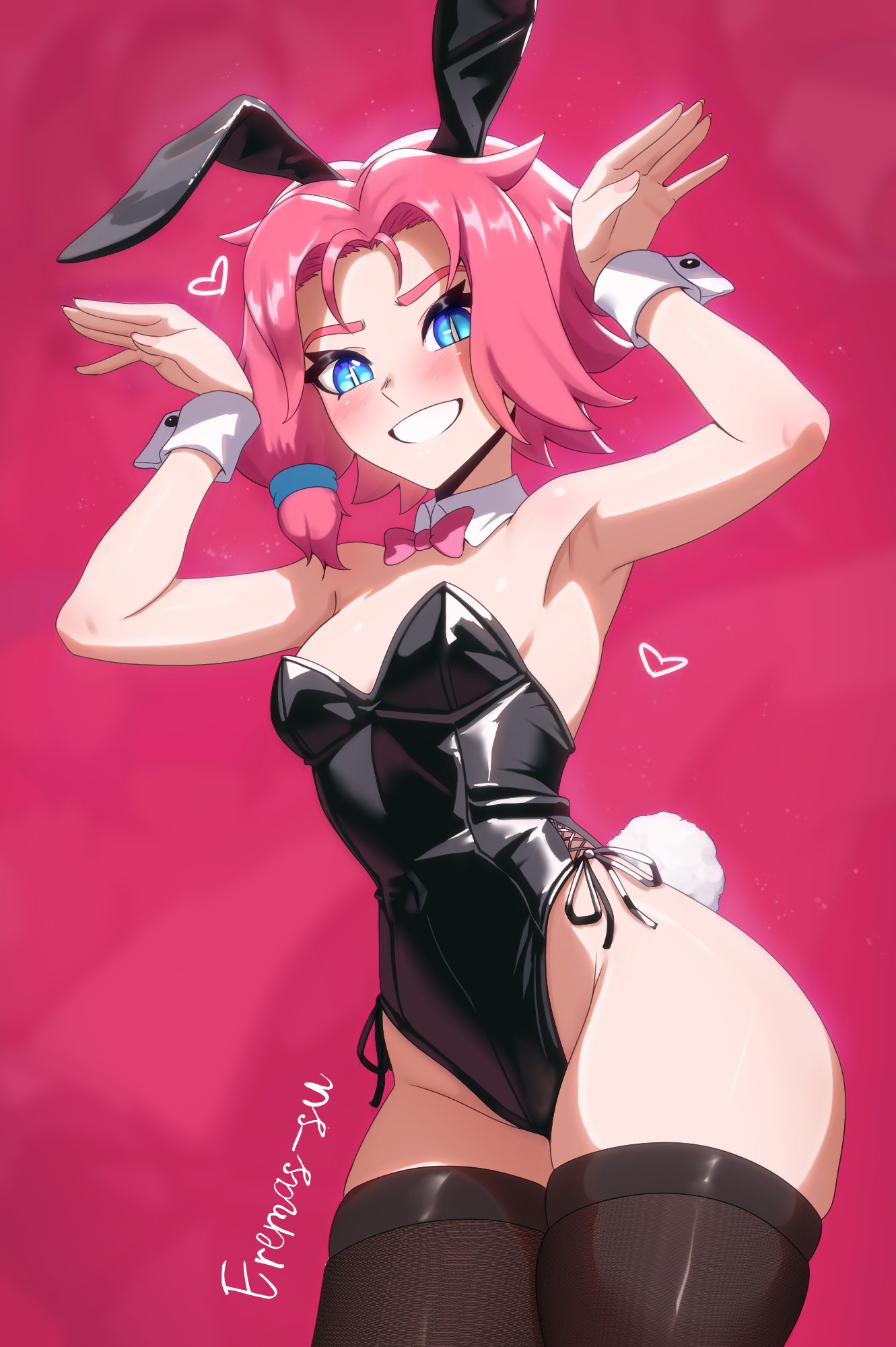 armpits blue_eyes bunnysuit cat_eyes eremassu hi-rez_studios light-skinned_female light_skin maeve_(paladins) paladins_(game) pink_hair small_breasts