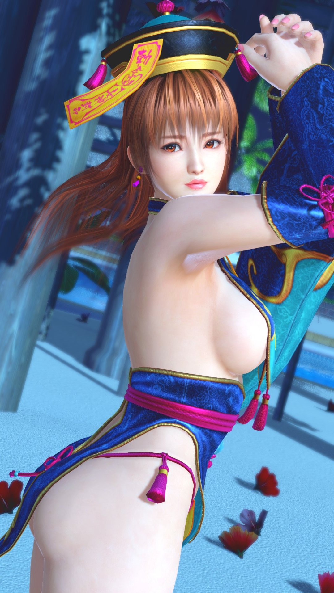 1girls 3d beauty_mark_on_breasts big_ass big_breasts big_butt breasts brown_hair dead_or_alive eyebrows eyelashes female female_only front_and_back front_view in_love kasumi_(doa) light-skinned_female light_skin lovers ninja ninja_gaiden paizuri seductive solo titfuck titjob