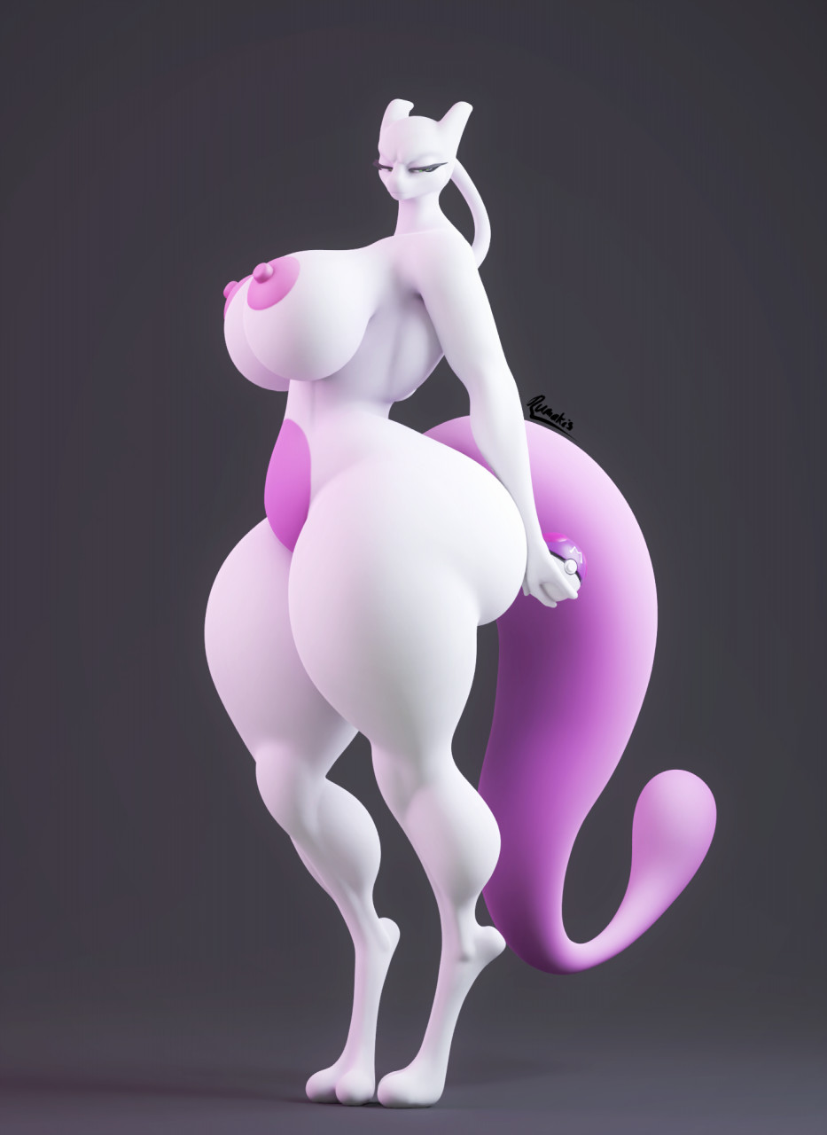 2_toes 3d_(artwork) ass big_breasts big_butt big_nipples big_tail black_background breasts digital_media_(artwork) feet female generation_1_pokemon hi_res legendary_pokemon master_ball mewtwo nintendo nipples pokémon_(species) pokeball pokemon pokemon_(species) purple_body rumakis simple_background solo thick_thighs toes video_games white_body wide_hips