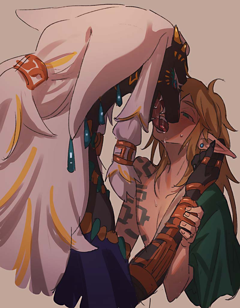 anthro, furry, gay, kissing, link, link (tears of the kingdom), male, male only, nintendo, rauru (tears of the kingdom), size difference, tagme, tears of the kingdom, the legend of zelda, tongue kiss, yaoi, zonai