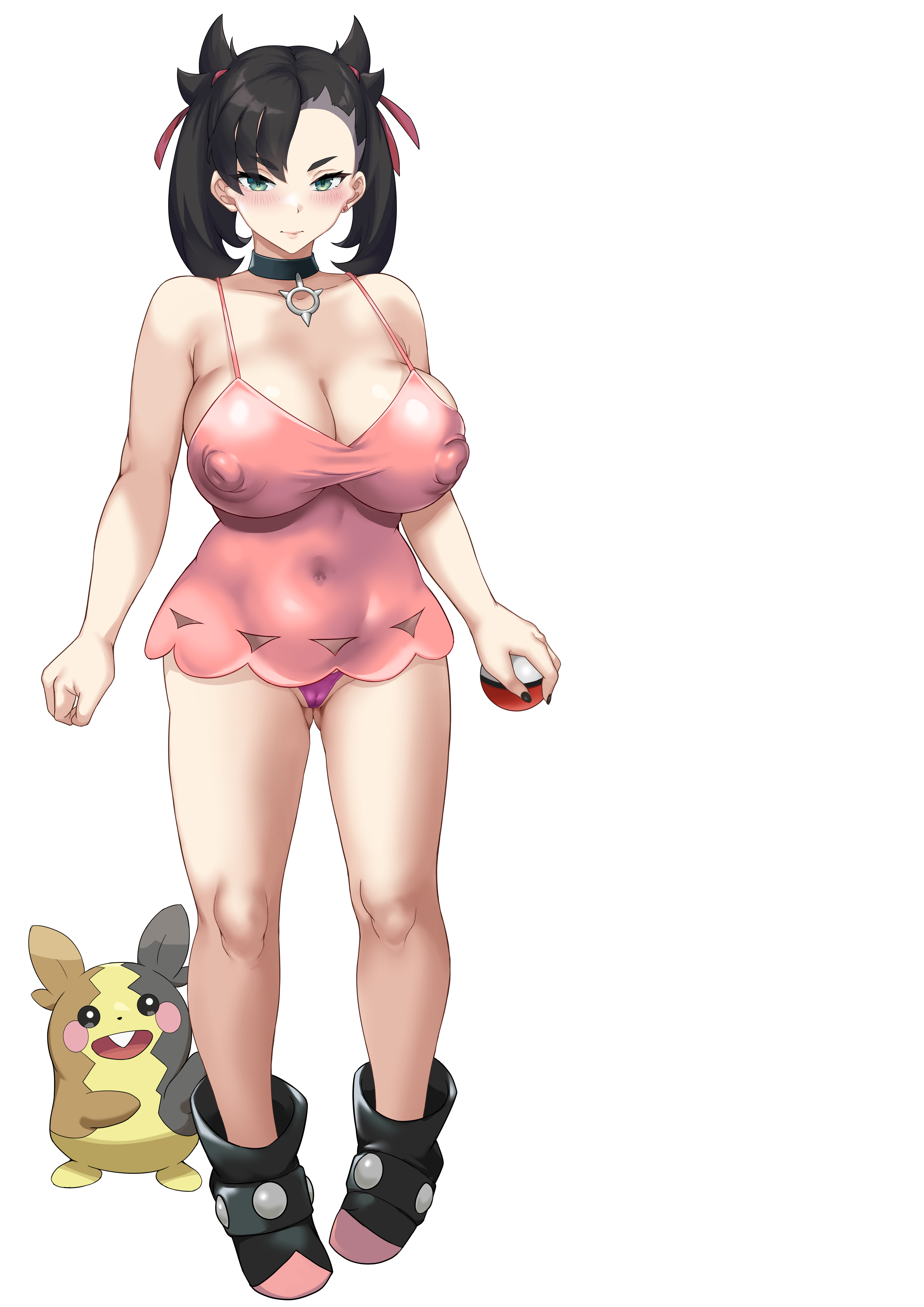 1girls, aged up, alternate breast size, ass, black hair, breasts, female, game freak, green eyes, hi res, high heel boots, high heels, hips, huge ass, huge breasts, huge nipples, jirusu, large ass, large breasts, light skin, light-skinned female, marnie (pokemon), morpeko, nintendo, nipple bulge, nipples visible through clothing, pokemon, pokemon (game), pokemon ss, slim waist, thick thighs, thighs, twintails, wide hips