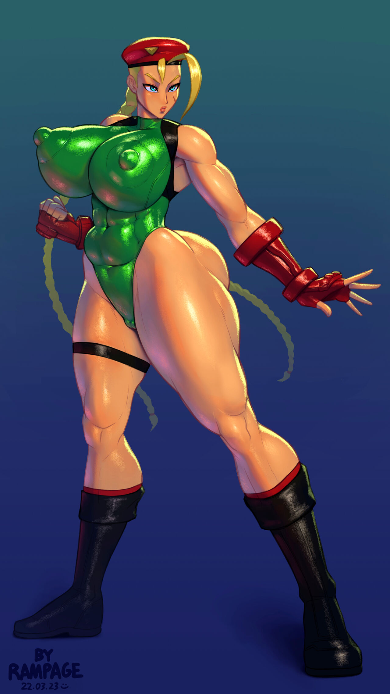 1girls, abs, athletic, athletic female, big breasts, big nipples, blonde female, blue eyes, breasts, cammy white, erect nipples, female, hyper thighs, leotard, muscular, muscular female, nipples, rampage0118, street fighter, thick thighs, tits