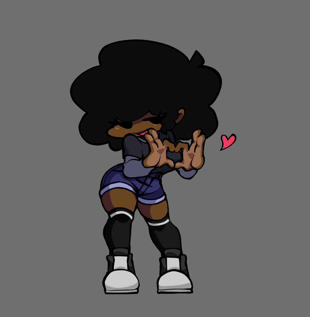 afro, air zizon, black hair, brown skin, carol (bbpanzu), cute, dark skin, female, female only, friday night funkin, heart, smirk, wholesome
