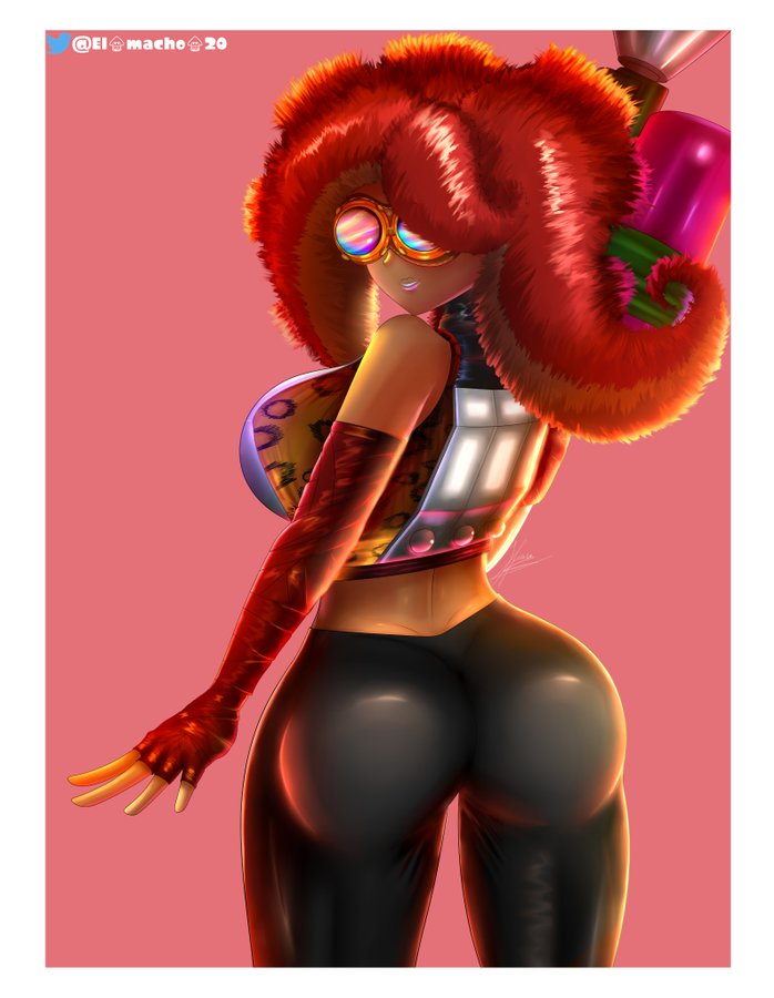 ass ass_focus breasts el_macho_20 fuzzy_(splatoon) fuzzy_octoling midriff octoling octoling_girl octoling_rival splatoon thick_thighs thighs