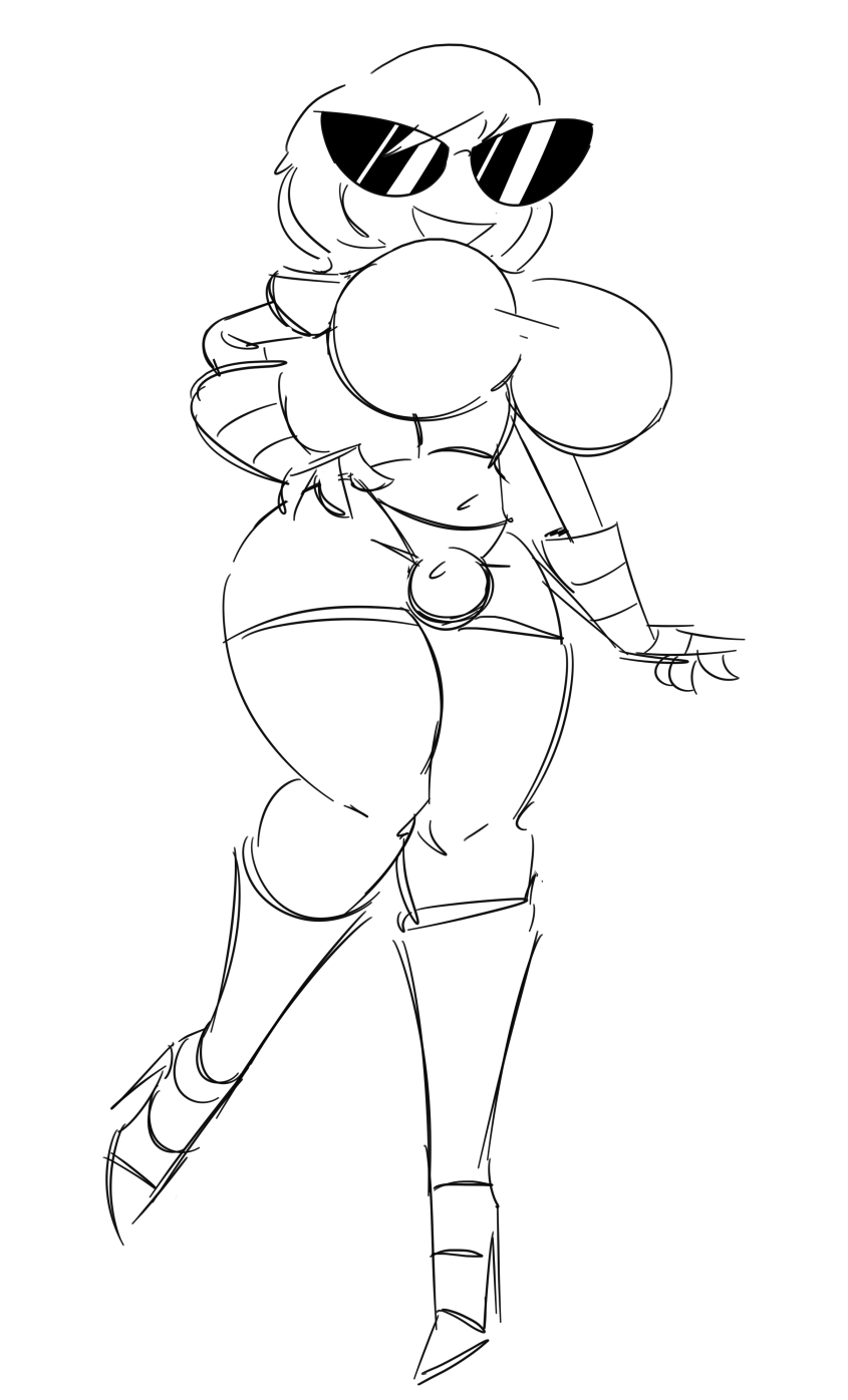 1futa big_breasts bulge clothed clothing futa_only futanari high_heel_boots high_heels huge_hips knick_knack monochrome noonun permanent_smile sketch solo sunglasses sunnification sunny_miami thick_thighs thighhighs transformation wasp_waist wide_hips