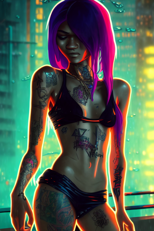 1girls ai_generated cyberpunk hair_on_head stable_diffusion studio_trigger tattoos zendaya