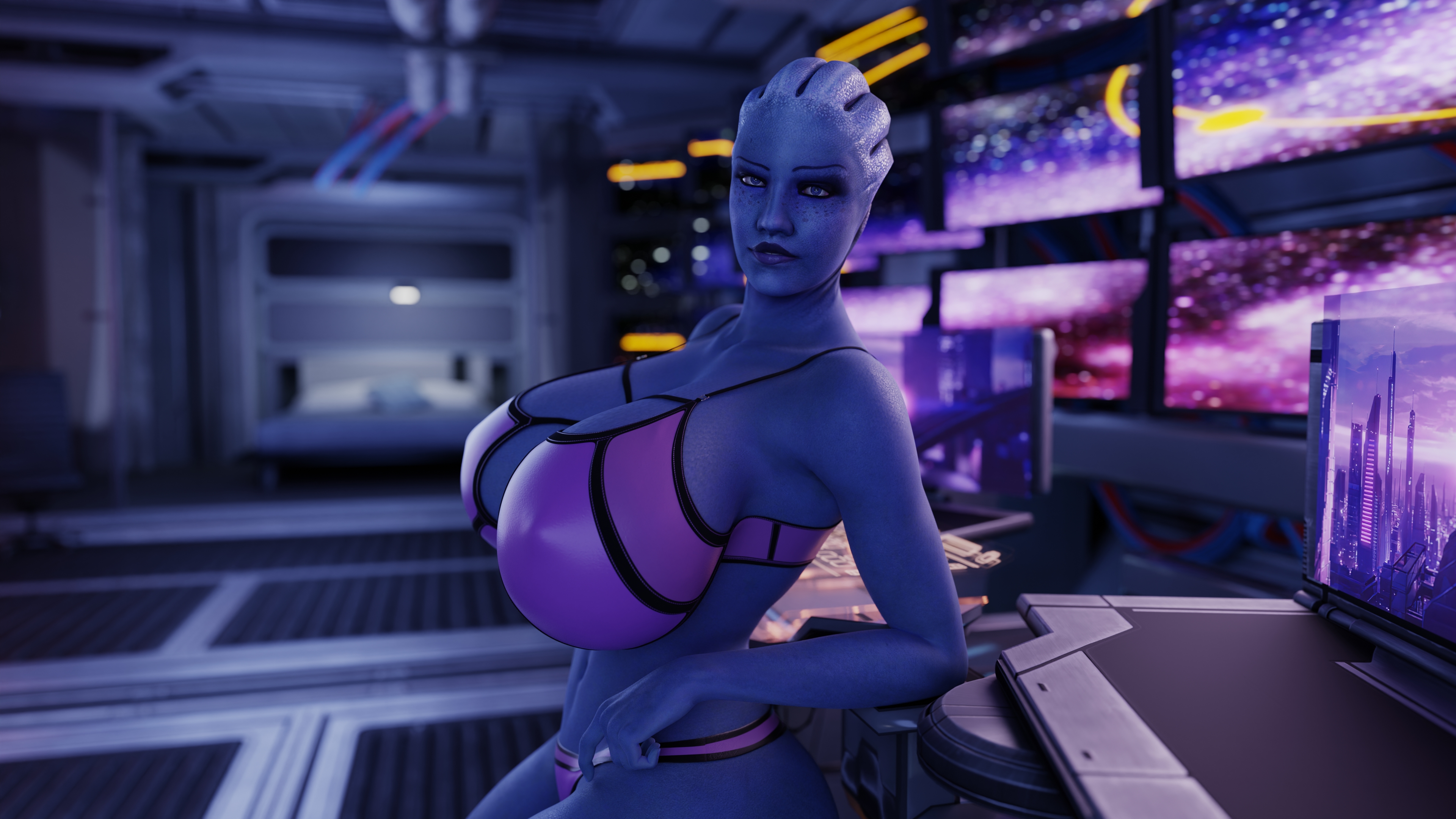 1girls, 3d, 3d (artwork), alien, alien girl, asari, ass, barely clothed, belly button, big breasts, bigger than her head, blue eyes, blue skin, bra, breasts, busty, child bearing hips, chumb3d, cleavage, female, hourglass figure, huge breasts, large breasts, liara t'soni, looking at viewer, mass effect, nipple bulge, nipples, panties, pose, posing, revealing clothes, skimpy, skimpy clothes, solo, thick, thick ass, thick hips, thick thighs, underwear, wide hips
