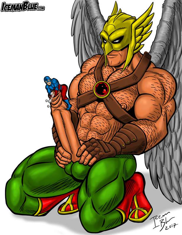 abs carter_hall dc dc_comics foreskin hawkman helmet icemanblue male male_only muscular muscular_male ray_palmer size_difference the_atom uncut wings