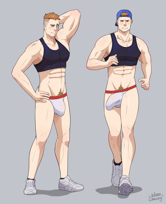 backwards_baseball_cap balls bara big_balls big_penis bulge flaccid gay himbo jockstrap jogging male male_only muscles muscular penis saimon_(warncraving) solo solo_male sweaty tank_top warncraving