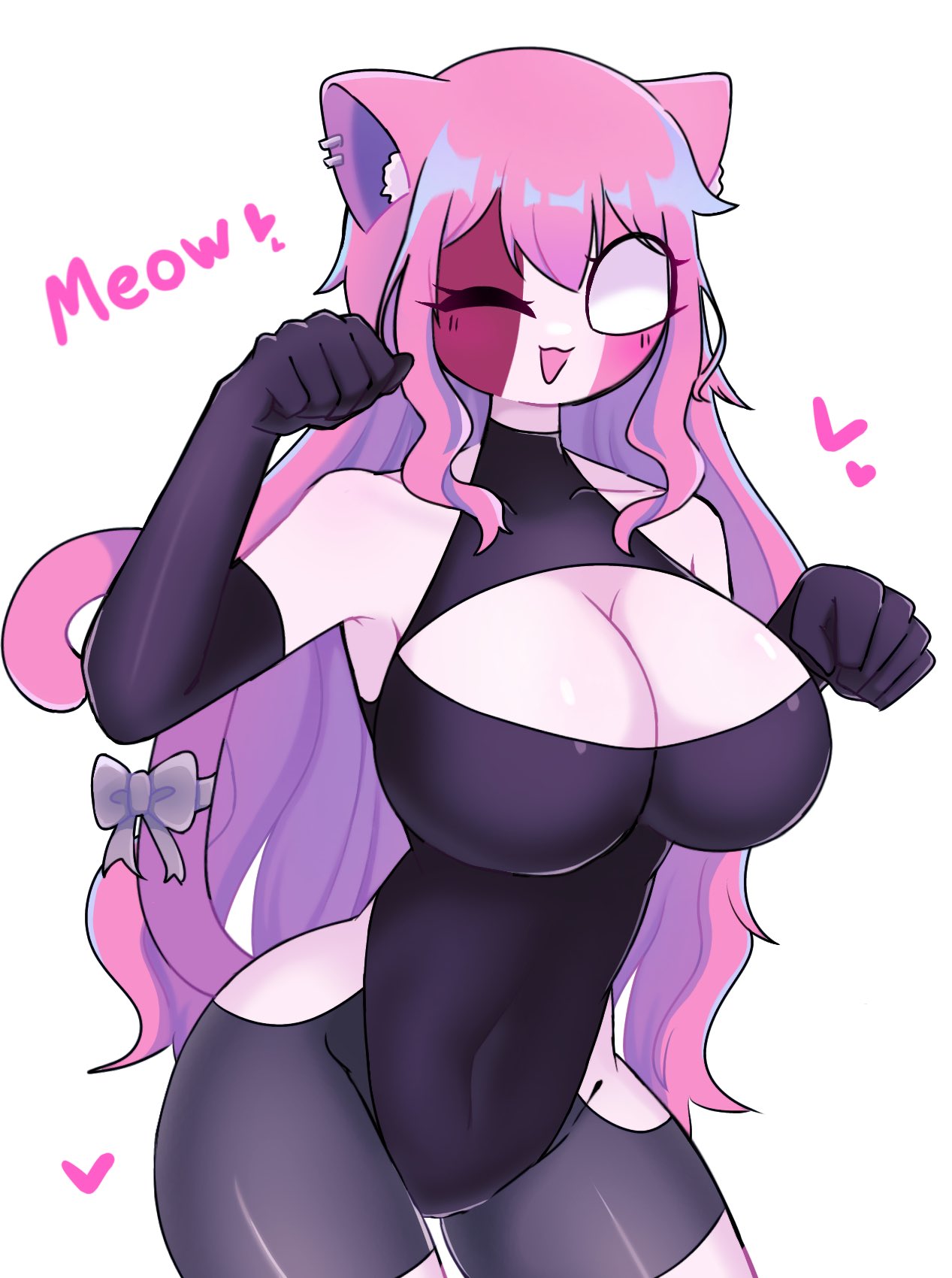 artist_request ass big_breasts boob_window bow breasts cat_ears cat_tail clothed female friday_night_funkin friday_night_funkin_mod gloves huge_breasts sarvente_(dokki.doodlez) tagme yume0534