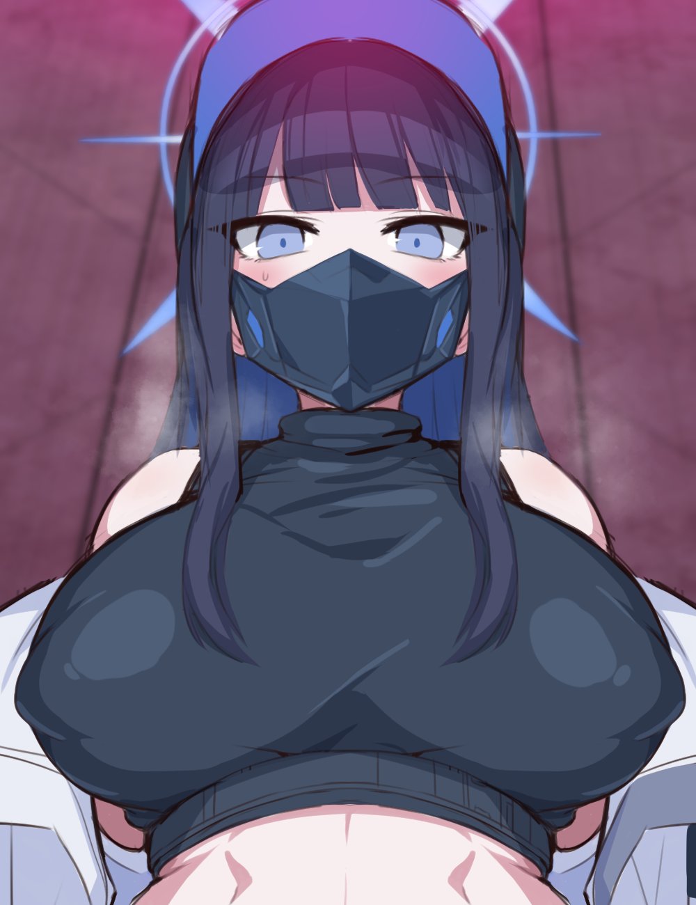 1girls, big breasts, blue archive, breasts, busty, curvaceous, curvy, curvy body, curvy female, curvy figure, female, female focus, ganbari mascarpone, huge breasts, large breasts, mask, saori (blue archive), voluptuous