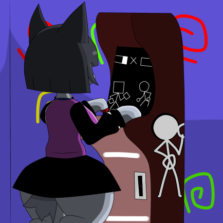 1girls animal_ears animal_tail arcade arcade_machine clothed furry gaming gray_fur gray_hair no_brain_creature_(artist) roblox roblox_game skirt super_bloxy_hills tagme thick_thighs tonya_(super_bloxy_hills)