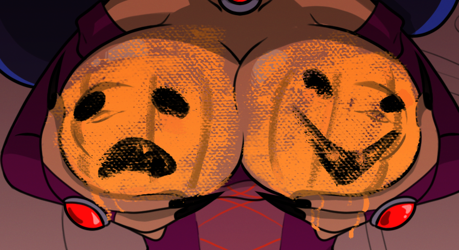 1girls 2022 big_breasts body_paint breasts cartoon_network faceless_female female female_only ghostmussa halloween halloween_pumpkin impmussa inverted_nipples nail_polish ok_k.o.!_let's_be_heroes painted_nails pumpkin pumpkin_boobs wilhamena