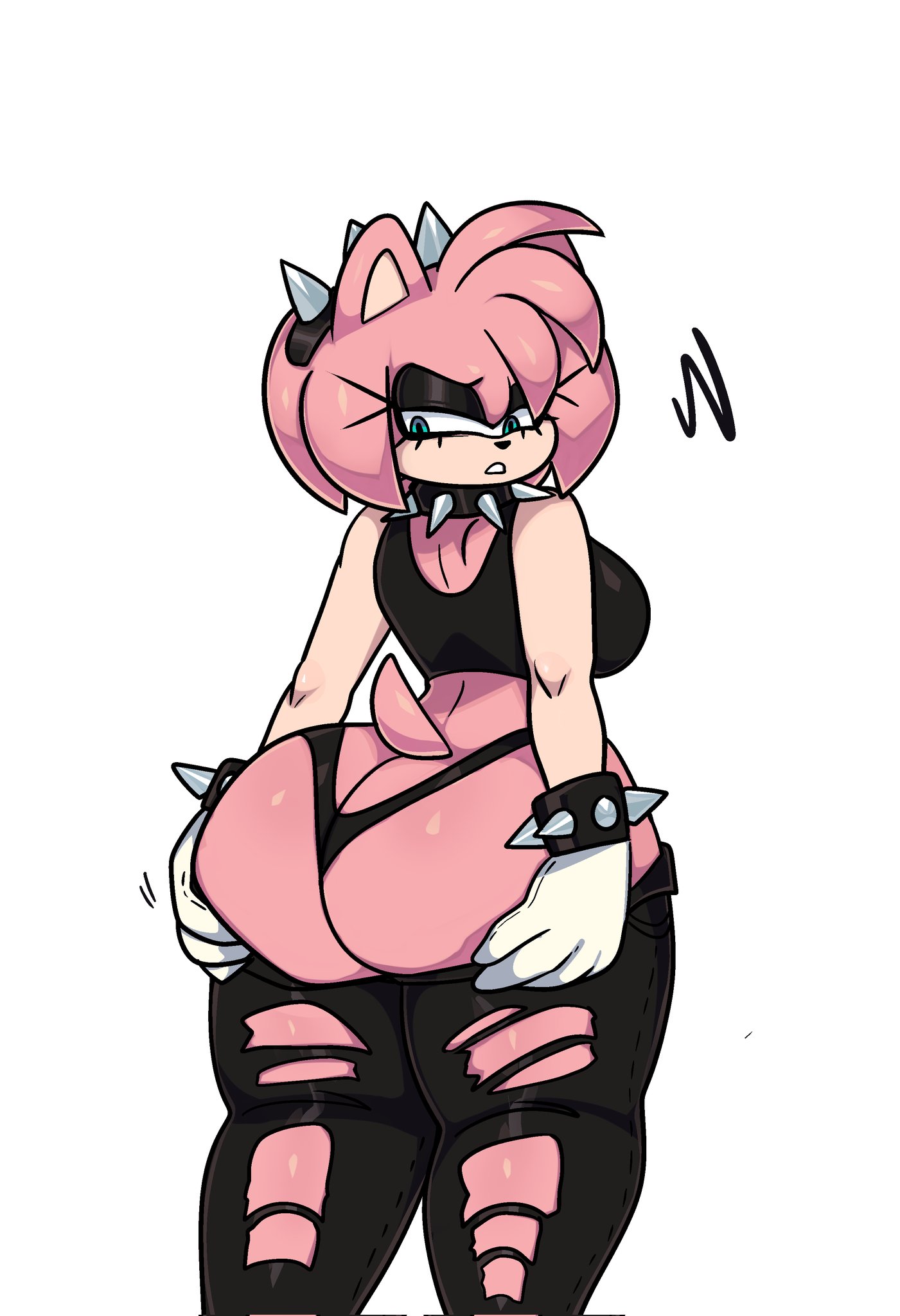 1girls, amy rose, ass, ass cleavage, ass crack, butt crack, female, goth, grabbing own ass, hands on ass, hands on own ass, hedgehog, huge ass, looking back, moxxypoxxy, pink fur, solo, solo female, sonic (series), spiked bracelet, spiked collar, sugarkitty19, tail