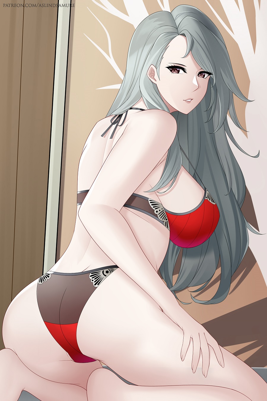 aslindsamure, ass, atlus, big ass, big breasts, breasts, female, grey hair, lingerie, looking at viewer, persona, persona 5, sae niijima, sega, silf, thighs