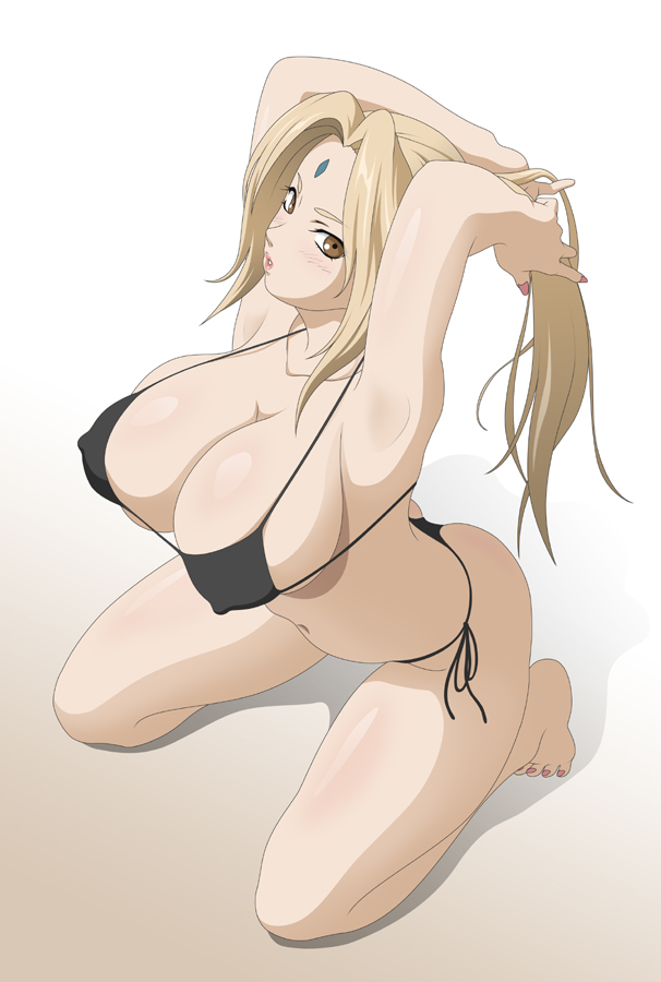 1girls, big breasts, bikini, bikini bottom, bikini top, black bikini, blush, breasts, brown eyes, cleavage, feet, female, female only, forehead jewel, hair, harumaki (pixiv2635710), huge breasts, lips, long hair, mature, mature female, milf, nail polish, nails, naruto, naruto (series), solo, solo female, swimsuit, swimwear, thick thighs, thighs, tsunade