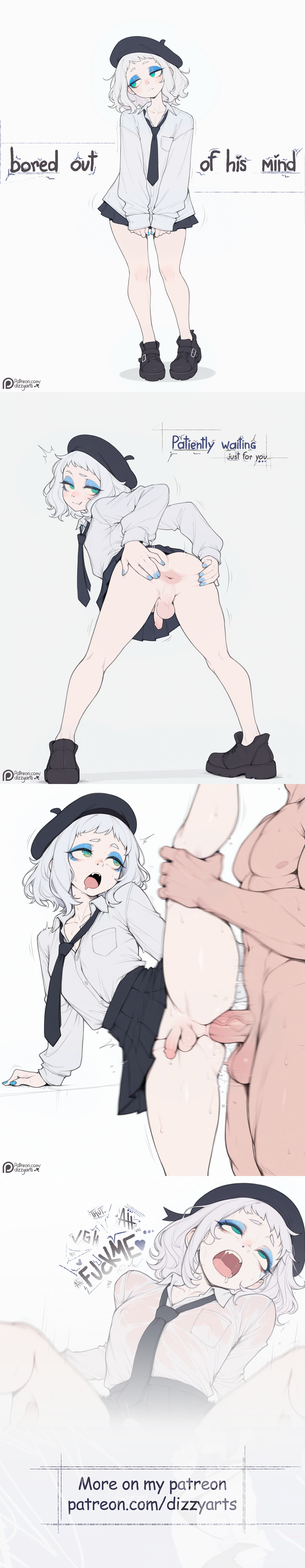 2boys, ai assisted, ai generated, akarui(dizzyarts), anal, balls, beret, black hair, blush, caption, captioned, collar, comic, completely nude, cow print, cow print bikini, cowbell, cum, dizzyarts, drool, drooling, ejaculating while penetrated, erection, eyelashes, eyeliner, faceless, faceless male, femboy, feminine male, feminization, green eyes, hair ornament, hairclip, handsfree ejaculation, heart, kneeling, leash, loose tie, male, male focus, male only, miniskirt, motion blur, motion lines, multiple boys, navel, nipples, nude, open mouth, otoko no ko, pasties, penis, purple eyes, sex, sex from behind, short hair, sissy, sitting, skirt, small penis, spread anus, spread ass, straddling, sweat, testicles, tie, tongue, tongue out, trap, twink, white background, white hair, white shirt, yaoi, yukata