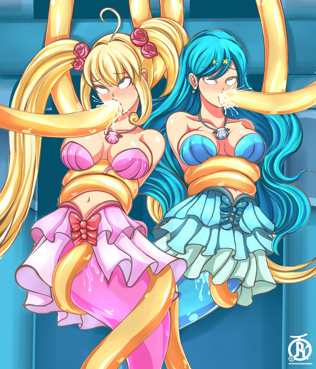 2girls ahe_gao ahegao_face amputee big_breasts bikini blonde_hair blue_eyes blue_hair breasts earrings hanon_hosho large_boobs large_breasts large_tits lucia_nanami mermaid mermaid_girl mermaid_melody_pichi_pichi_pitch mermaid_tail oral oral_sex pendant penetration princess revolverwingstudios sex shell_bikini star_earrings tentacle tentacle_rape tentacle_sex twintails