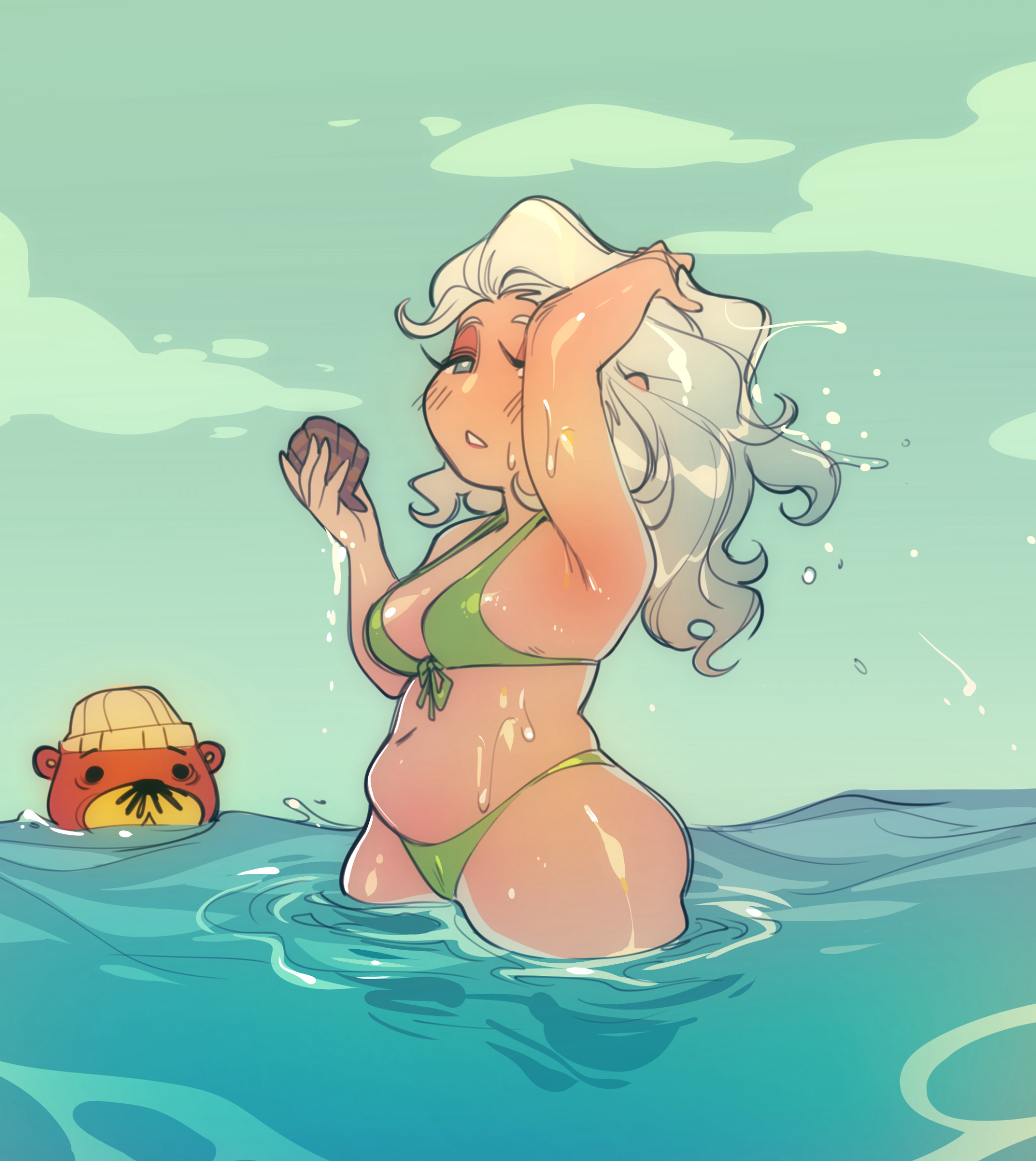 1girls, big thighs, bikini, bikini bottom, bikini top, breasts, camel toe, cameltoe, chubby, chubby female, female, female only, glacierclear, medium breasts, oc, ocean, pinup, slightly chubby, slightly chubby female, thick legs, thick thighs, wide hips, wide thighs