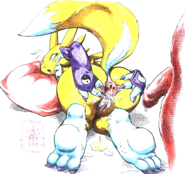 2003 after_sex anthro anus ass ass_up big_ass canine color cum cum_in_ass cum_inside digimon digitigrade dripping female fox fur furry gaping hindpaw huge_feet human interspecies looking_back male messy on_front peeing peeing_self penis pillow presenting pussy raised_tail renamon sawblade_(artist) spread_anus spreading spreading_anus spreading_ass straight tail tear tears urinating urinating_female urination urine urine_drip urine_pool wide_hips yellow