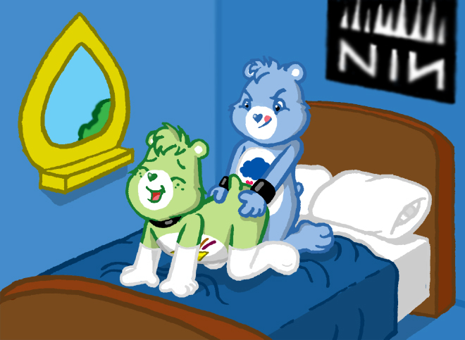 anthro bear bed care-a-lot care_bear care_bears doggy_style furry gay good_luck_bear grumpy_bear male/male nine_inch_nails oopsy_bear sex_on_bed yaoi