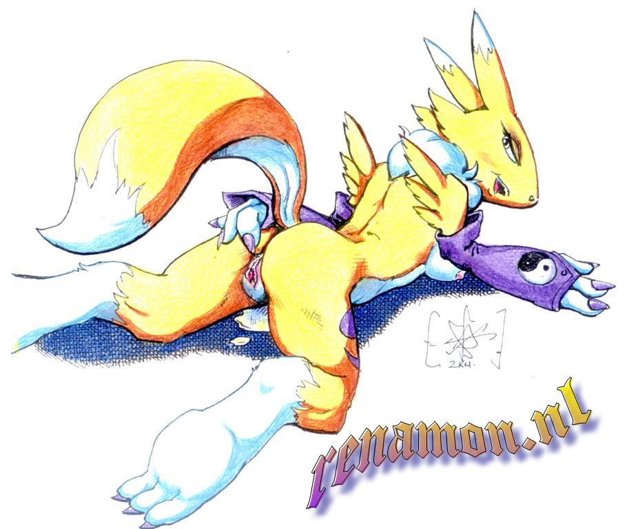 2004 amber_eyes anthro ass breasts canine claws digimon digitigrade female fox from_behind fur furry gloves looking_back masturbation on_front presenting pussy renamon sawblade_(artist) solo spread_legs spreading tail watermark yellow