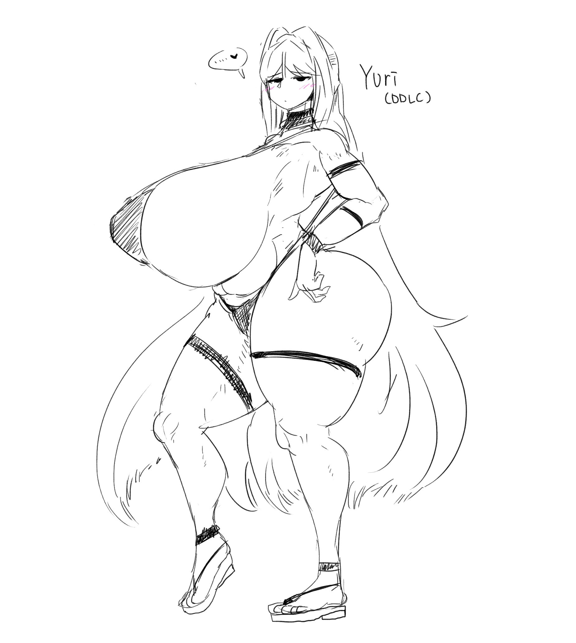 1girls, 925kyohei, ass, breasts, doki doki literature club, female, huge ass, huge breasts, monochrome, tagme, thick thighs, voluptuous, yuri (doki doki literature club)