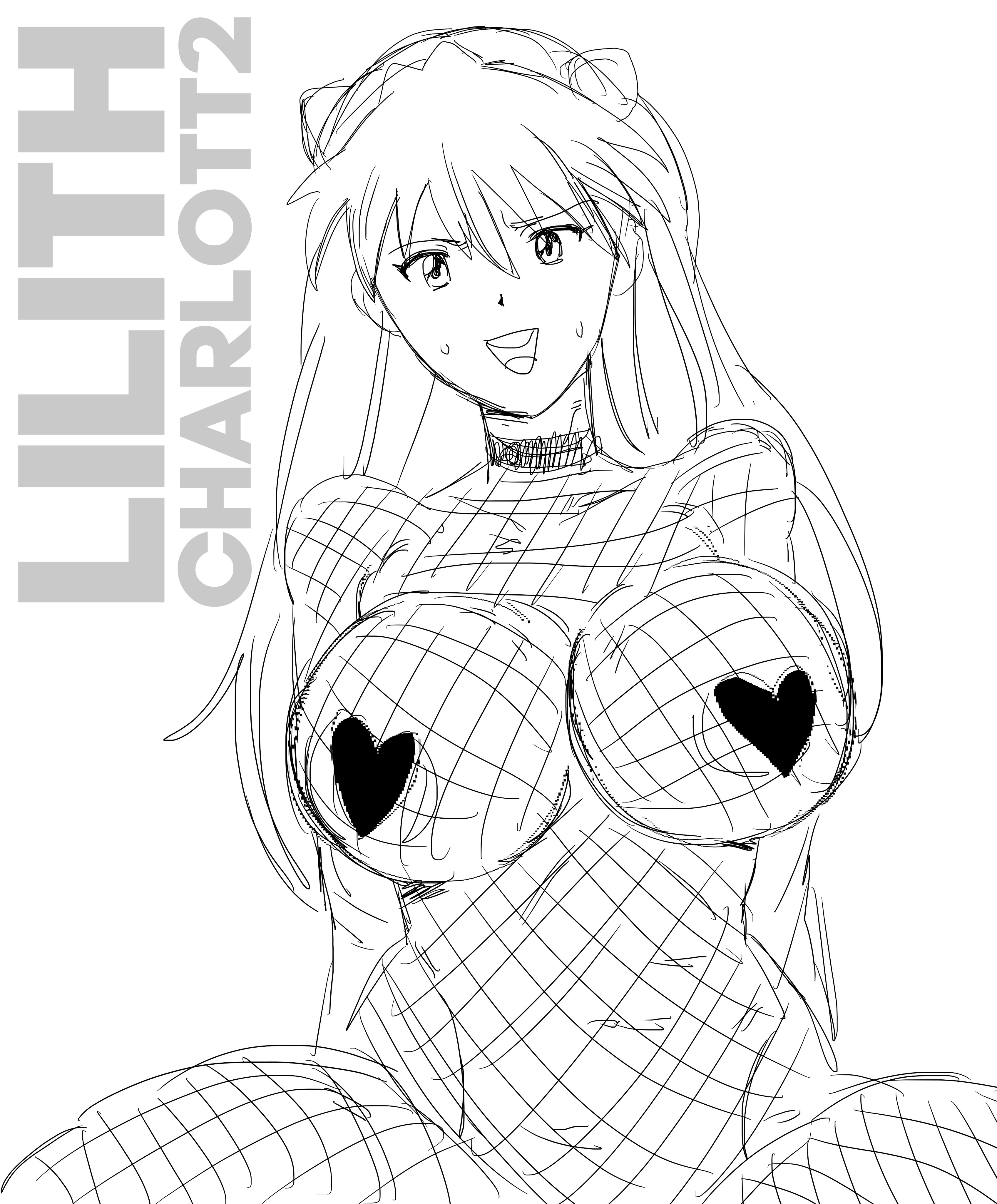 asuka langley sohryu, choker, fishnet clothing, fishnet topwear, fishnets, heart pasties, huge breasts, lilithcharlott2, neon genesis evangelion, pasties, sweat