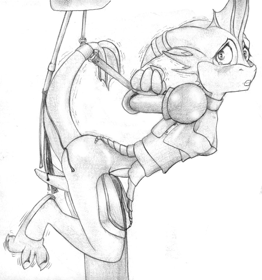 amberdragon aquadramon bondage blush bondage comic female monochrome raised_tail solo suspension tail tear