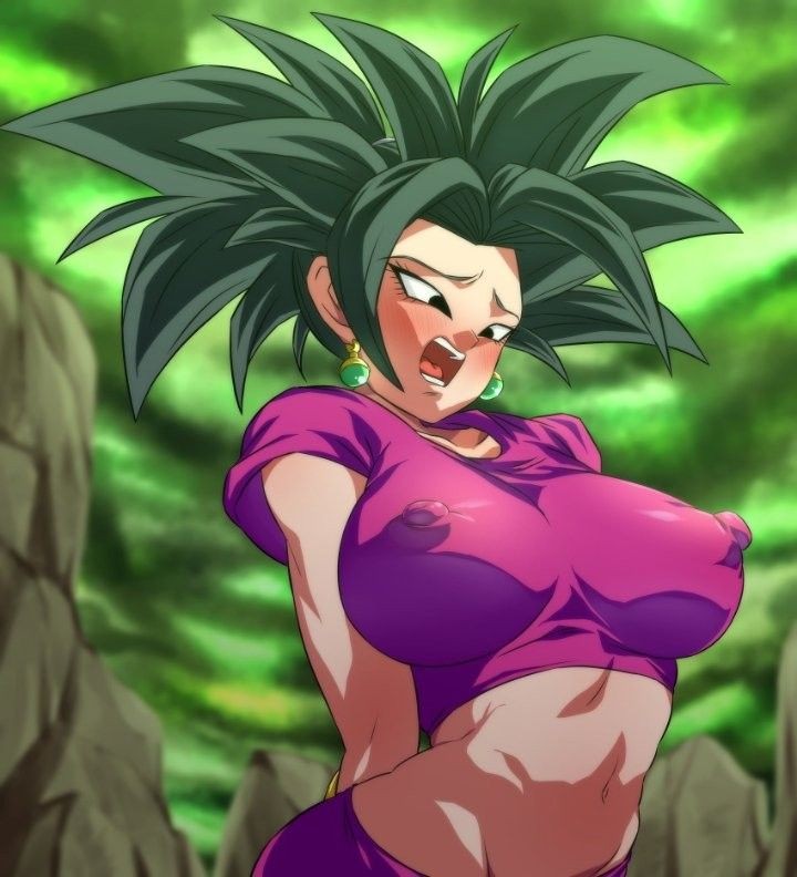 1female 1girls arms_behind_back big_breasts big_nipples breasts caulifla curvy dragon_ball dragon_ball_super female huge_breasts kafla kale kefla nipples solo_female surprised visible_areolae