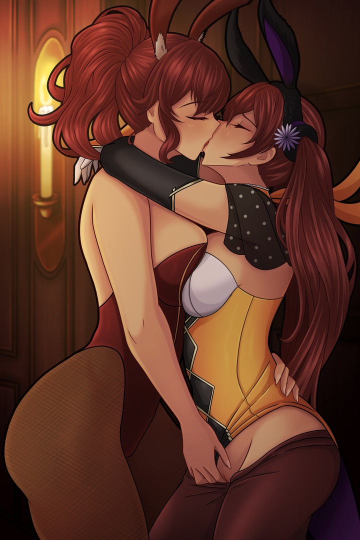 2024 2girls anna_(fire_emblem) arms_around_neck arms_around_partner aroused aroused_by_another aroused_female breast_press breasts_to_breasts bunny_costume bunny_ears candle candlelight closed_eyes clothed_female commission cordelia_(fire_emblem) elbow_gloves fingering fingering_partner fingers_on_pussy fire_emblem fire_emblem_awakening fire_emblem_heroes fishnet_pantyhose fishnets french_kiss gloves hand_on_another's_hip highres indoors kinky kiss large_breasts leotard lesbian_kiss multiple_girls nintendo nirainini pantyhose pantyhose_down pantyhose_pull pointy_chin ponytail pussy red_hair standing twintails uncensored vaginal_insertion yuri