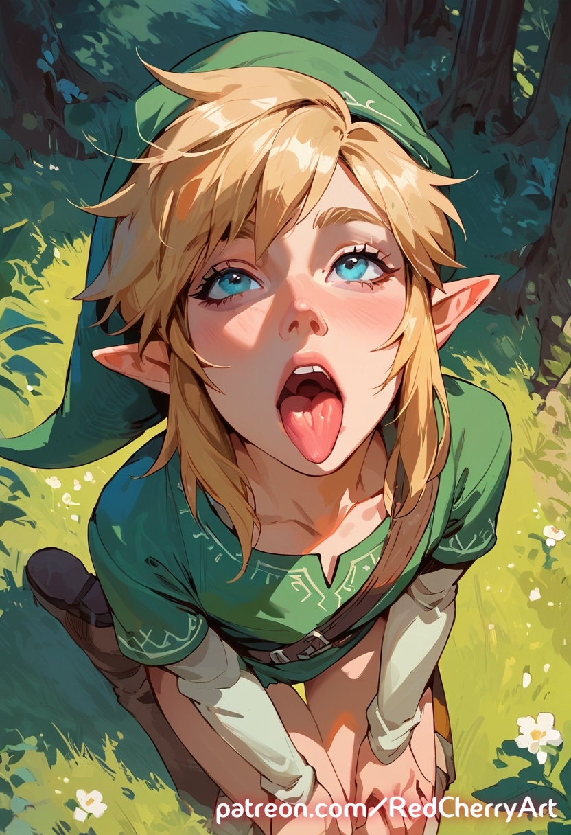 ai_generated cute femboy forest from_above link the_legend_of_zelda tongue