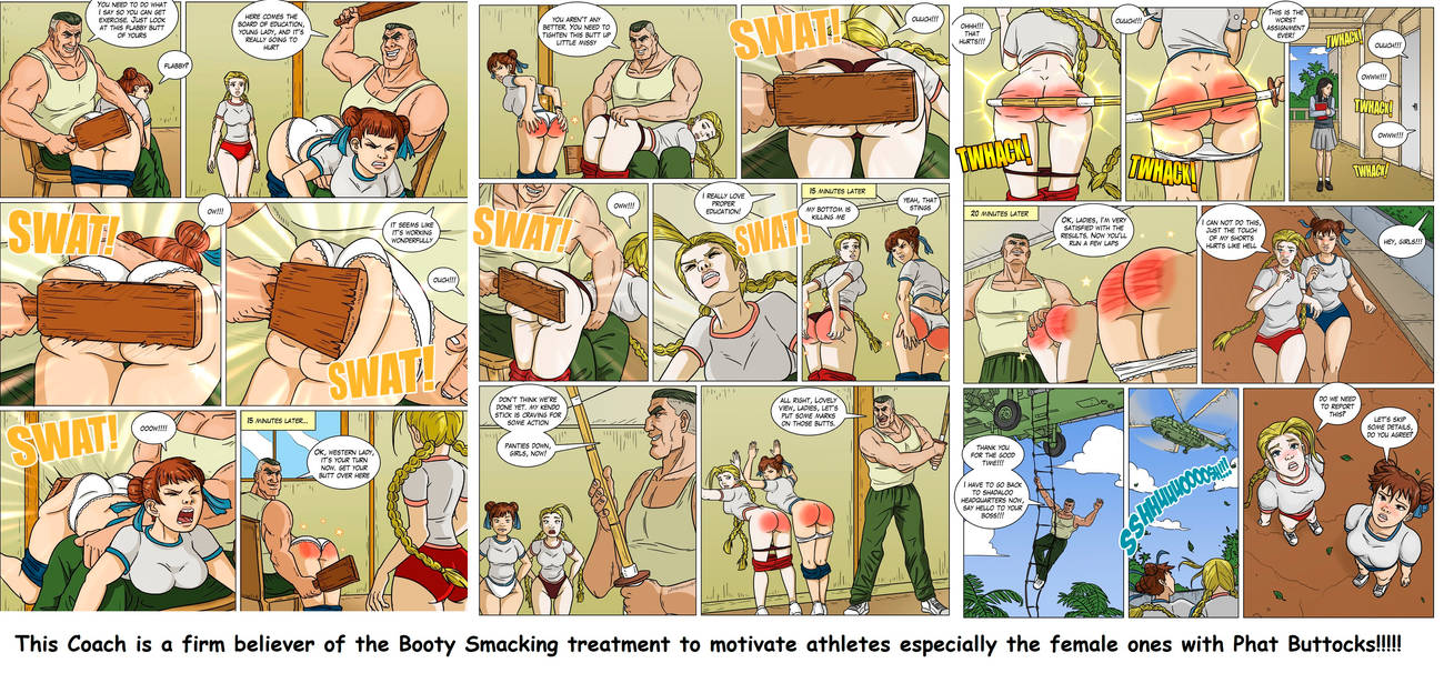 1boy 3girls altcor cammy_white capcom chun-li coach comic comic_page comic_strip disguise edit escape gym_clothes gym_shorts gym_uniform helicopter over_the_knee_spanking paddle paddling panties_down shinai shorts_down spanking street_fighter student_and_teacher tagme victorious_villain