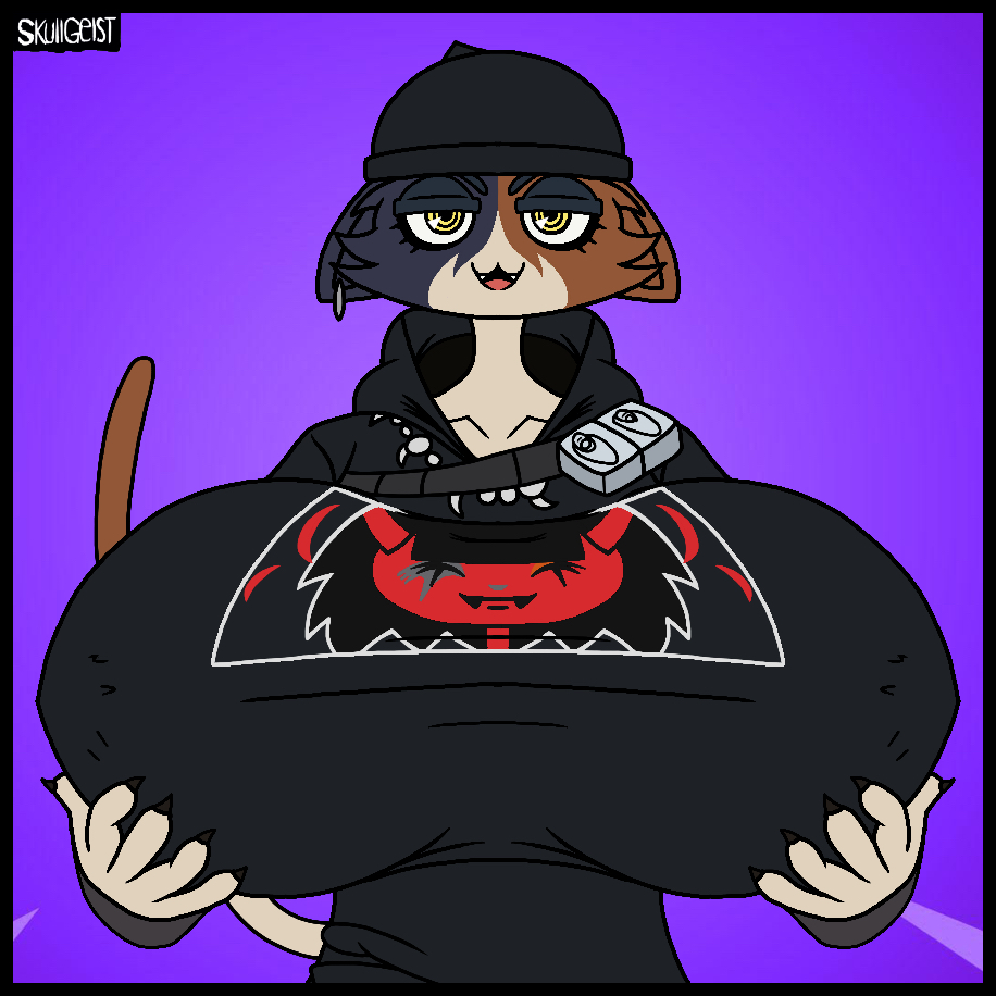 1girls, big breasts, breasts, color, color edit, colored, edit, edited, eyeshadow, eyewear, feline, female, female only, fortnite, furry, furry only, meow skulls (fortnite), skullgeist, yellow eyes