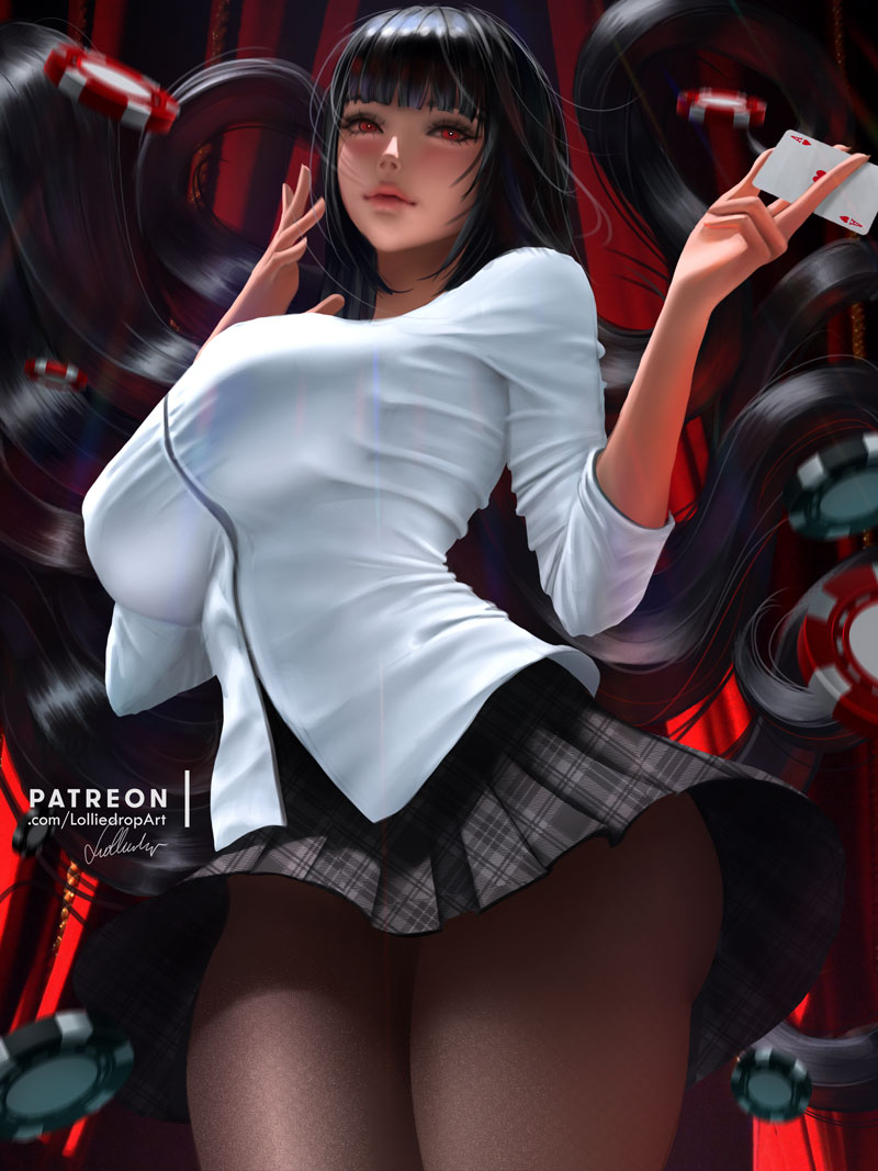 1girls big_breasts breasts cleavage female female_only horns jabami_yumeko kakegurui large_breasts lolliedrop looking_at_viewer solo