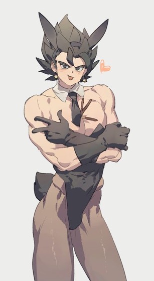 blushing bunny_ears bunny_tail bunnysuit crossdressing dragon_ball femboy feminine_male male_only pocky potara_earrings solo_male twink vegito