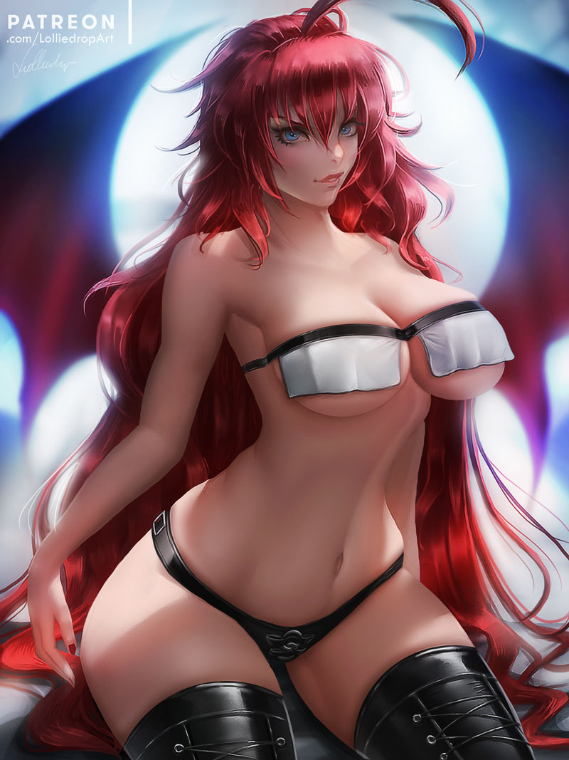 1girls big_breasts breasts cleavage female female_only high_school_dxd horns large_breasts lolliedrop looking_at_viewer rias_gremory solo